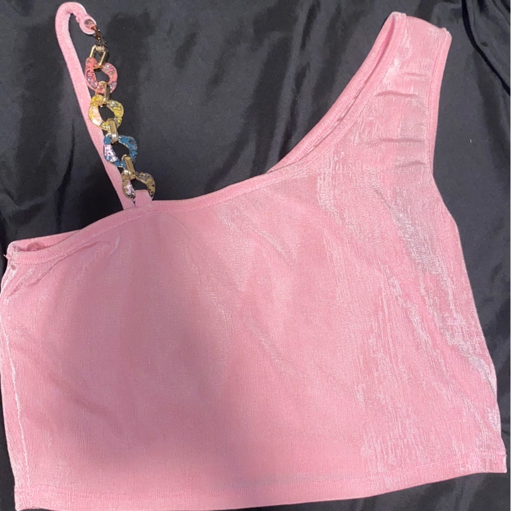 Love J Pink Crop Top with Multicolor Strap